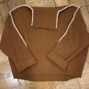 rag & bone Tan Ribbed Cowl Neck Sweater